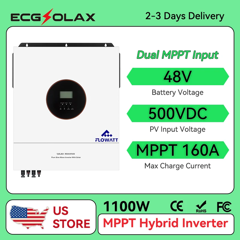 ECGSOLAX 11KW Solar Hybrid Inverter 230Vac 48V With Dual Input MPPT 160A Charging Controller 11000W Hybrid Solar Inverter BMS