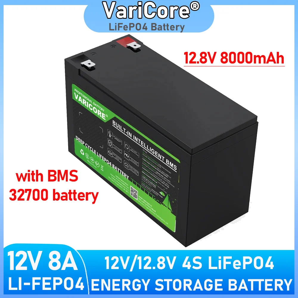 بطارية VariCore 12.8 فولت 8 أمبير LiFePO4 32700 12 فولت ليثيوم ذات دورة عميقة BMS حماية لخلية تخزين الطاقة الزراعية 4S