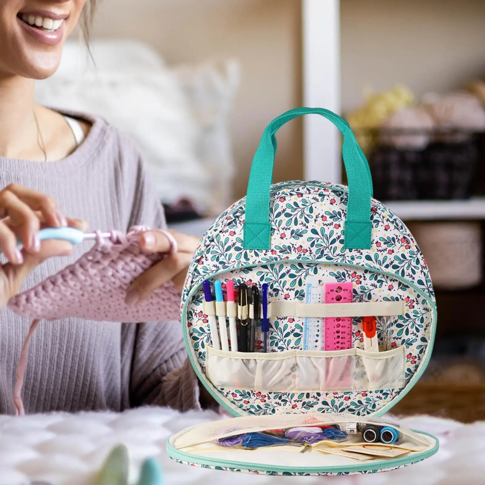 Crochet Bag Yarn Bag for Crocheting Crochet Beginners Gift Embroidery Bag with Handle Yarn Holder Case Yarn Storage Organizer