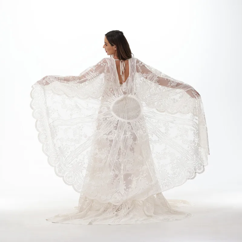 Langes Umhang im Boho-Stil, Umstandsfotografie, Requisiten, Kleider, langer Zug, Schwangerschaft, Fotoshooting, Maxikleid