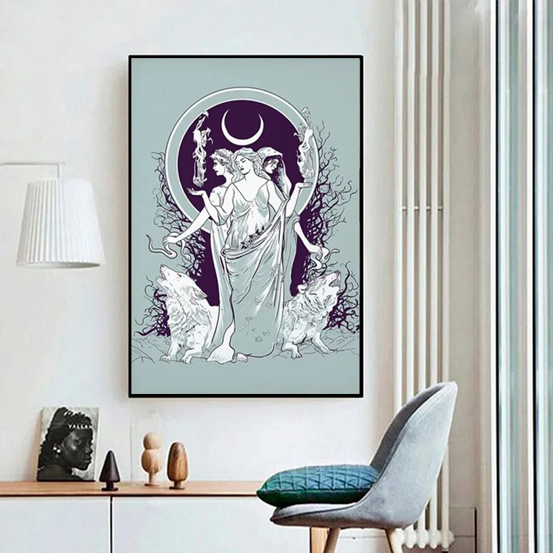 لوحة قماشية للأساطير اليونانية آلهة القمر ، مطبوعات عتيقة لآلهة غامضة ، فن حائط ساحر ، صور للمنزل ، ديكور الغرفة #5