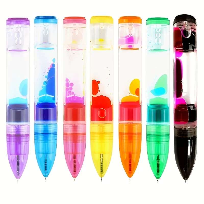 

1PC Oil Drop Liquid Sandglass Pen - Colorful Stress Relief Ballpoint Pen with Floating Oil Droplets, Fun Writing Tool