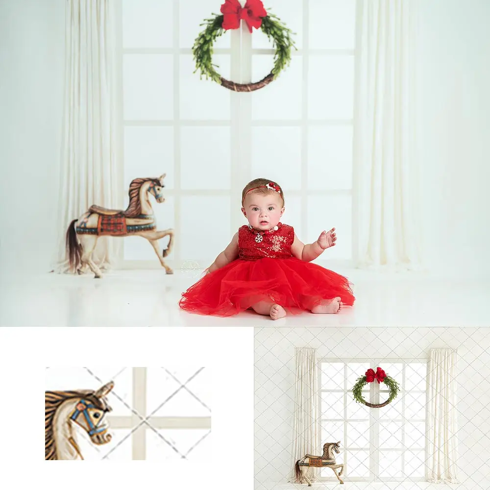 

Holiday Carousel Backdrop Kids Baby Cake Smash Photography Props White Window Child Adult Birthday Photo Shoot Backgrounds