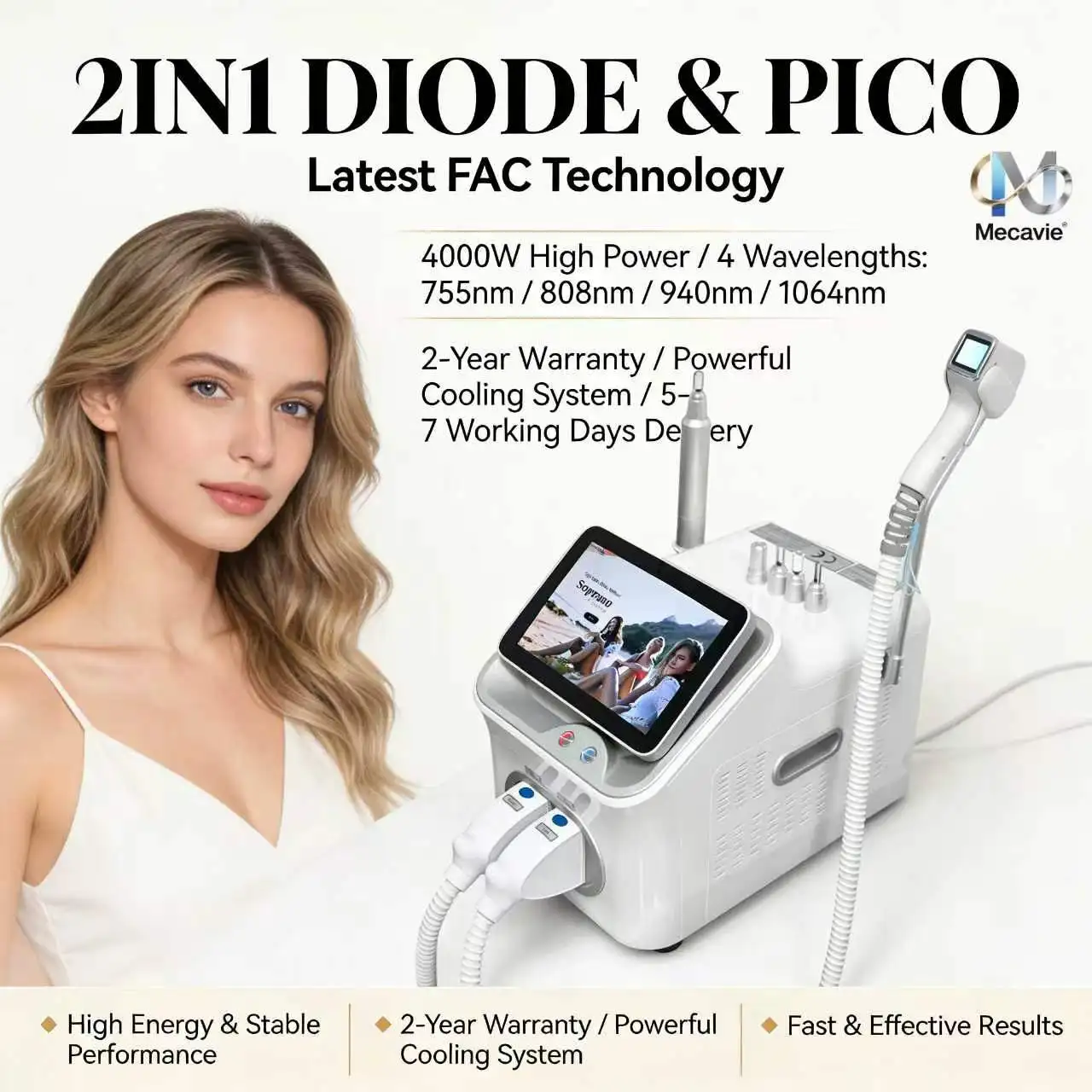 2 In 1 Diode Laser Machine 1064+755+940+808nm Painless Hair Removal Tattoo Removal Beauty Equipment for Salon Local Delivery CE certified, fast shipping, salon-grade laser equipment, lifetime after-sales service. view 2
