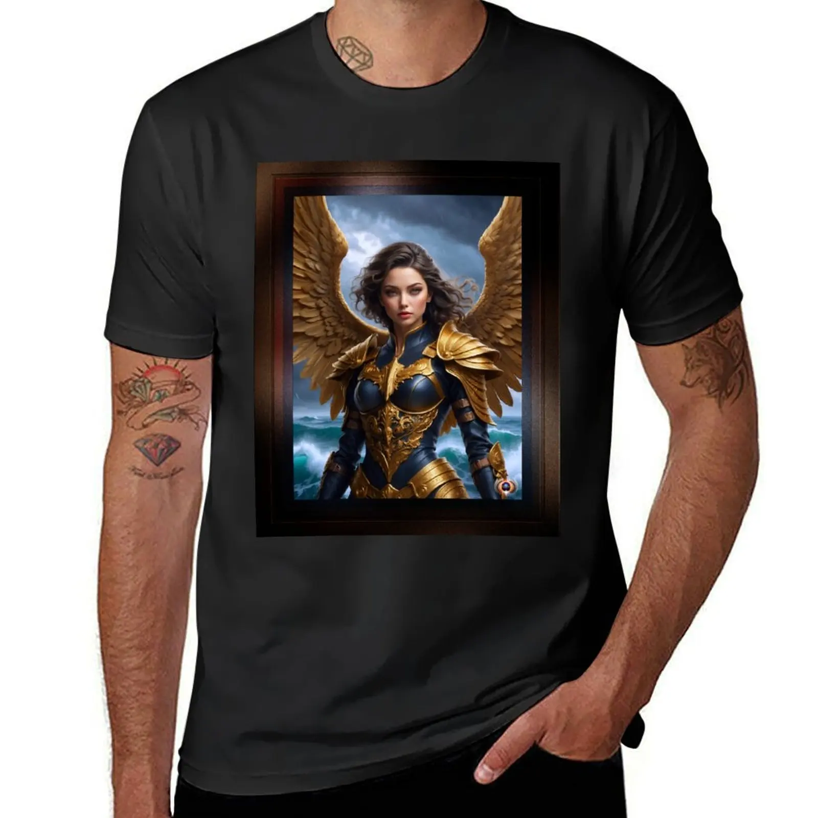 Portrait Of An Arcadian Warrior By Ocean Waves Beautiful AI Concept Art Portrait by Xzendor7 T-Shirt sweat anime men t shirt