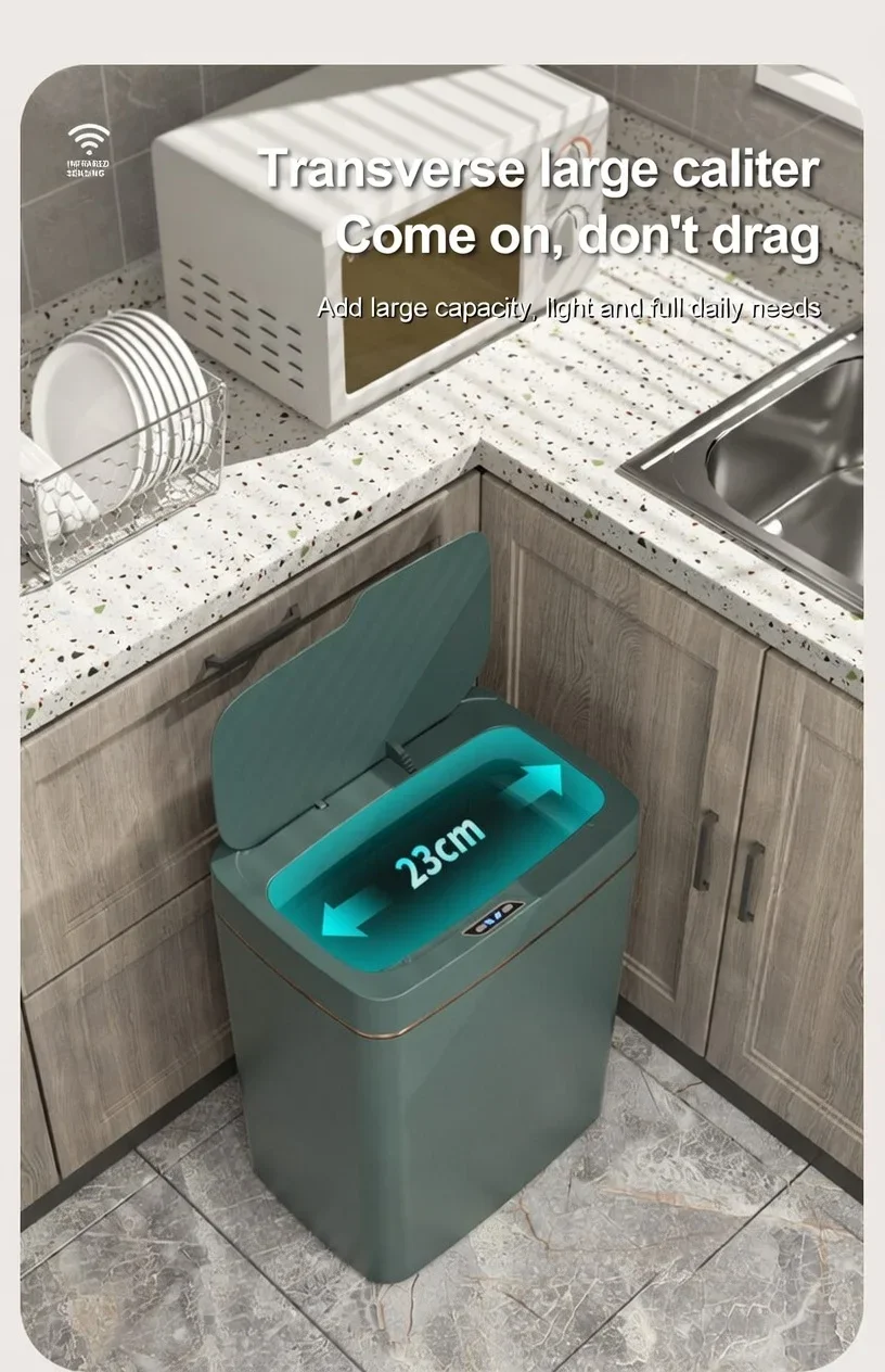 

Бесконтактное умное мусорное ведро с датчиком 15 л - автоматический контейнер для мусора с водонепроницаемой крышкой, активируемой движением, для ванной, кухни и дома