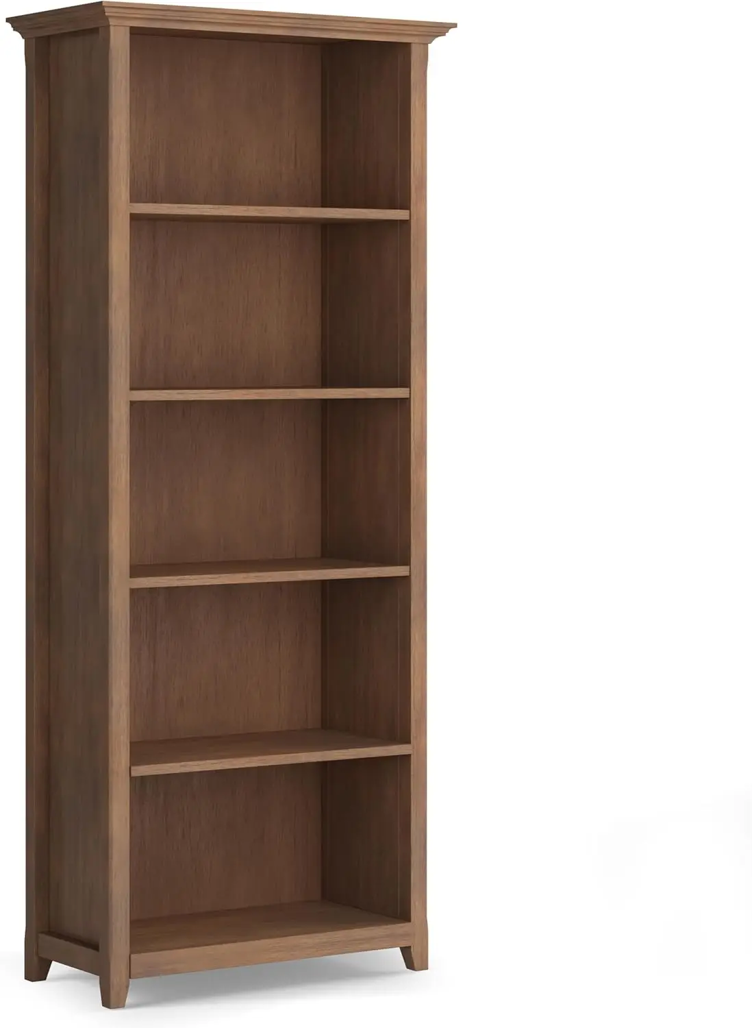 Solid Wood 30 Inch Wide Transitional 5 Shelf Bookcase in Rustic Natural Aged Brown, for The Living Room, Study Room and Office