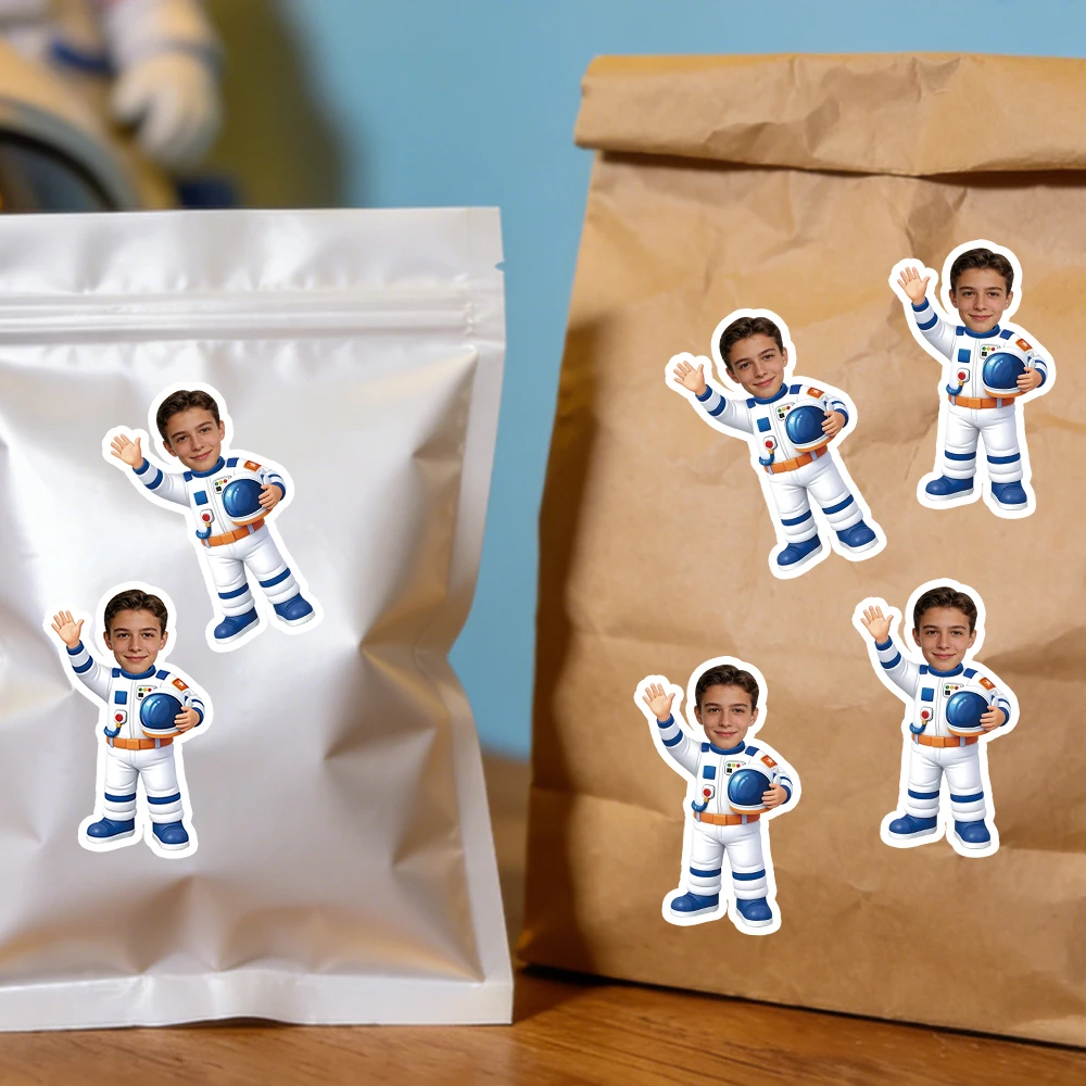 20pcs Personalized Astronaut Birthday Party Stickers Custom Face photo Outer Space Party stickers Birthday decoration Labels