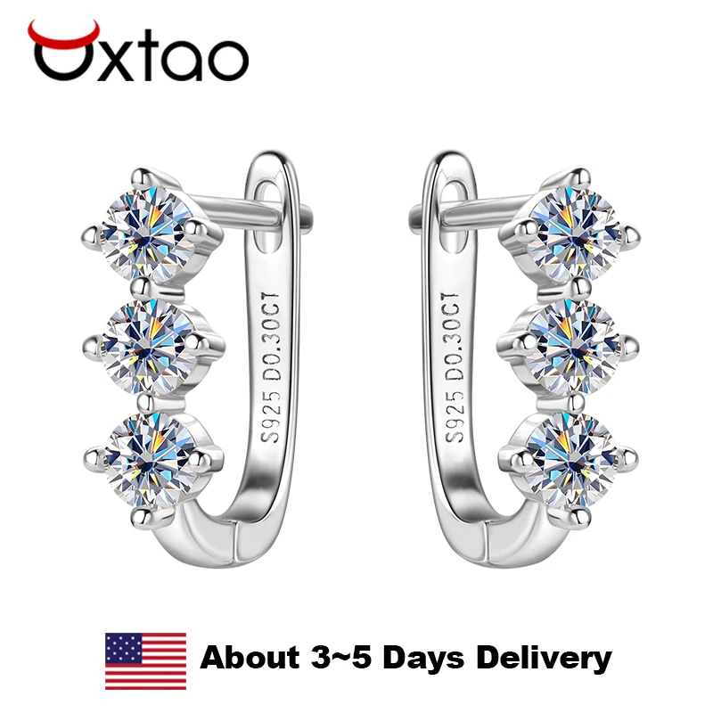 

OXTAO 3mm Moissanite Huggie Earrings D Color for Women 925 Sterling Silver U-shape Dangle Earrings Jewelry Valentine's Day Gift