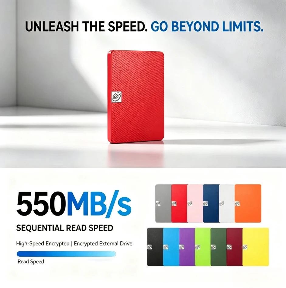 Original Portable External Gary/Red/Purple Hard Drive High Speed Expansion Storage Disk for Mac Windows Laptop Data Backup File