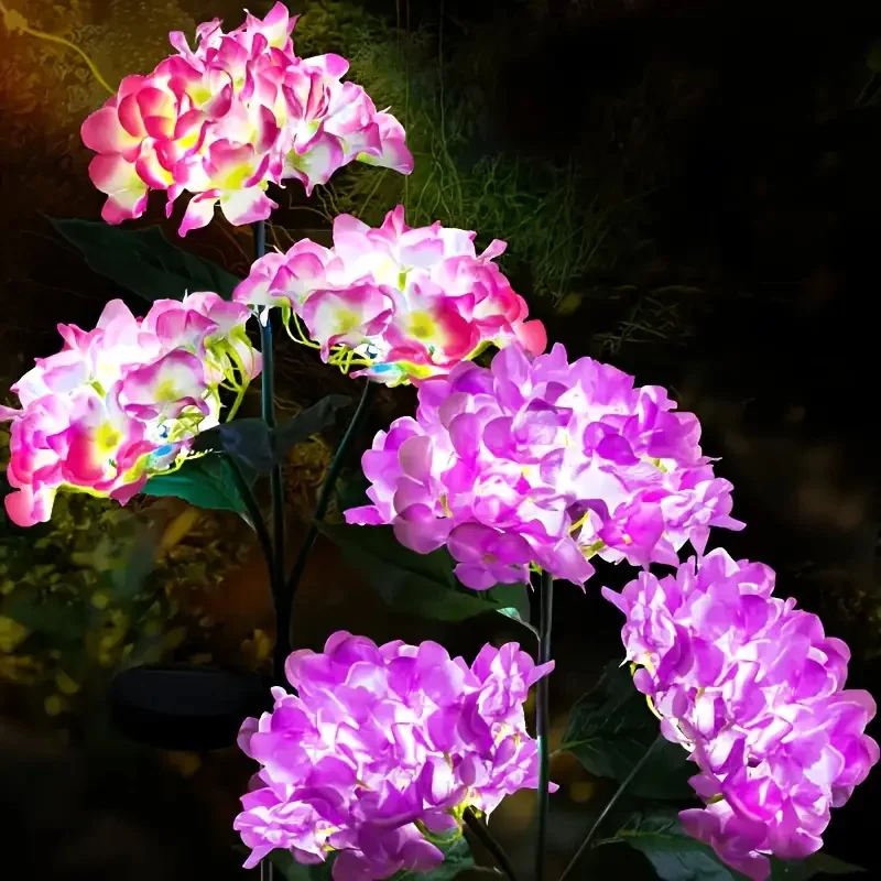 Solar Hydrangea LED Light, Realistic Artificial Garden Decor, Semi-Embedded Lawn Lamp for Outdoor Courtyard Garden Decoration