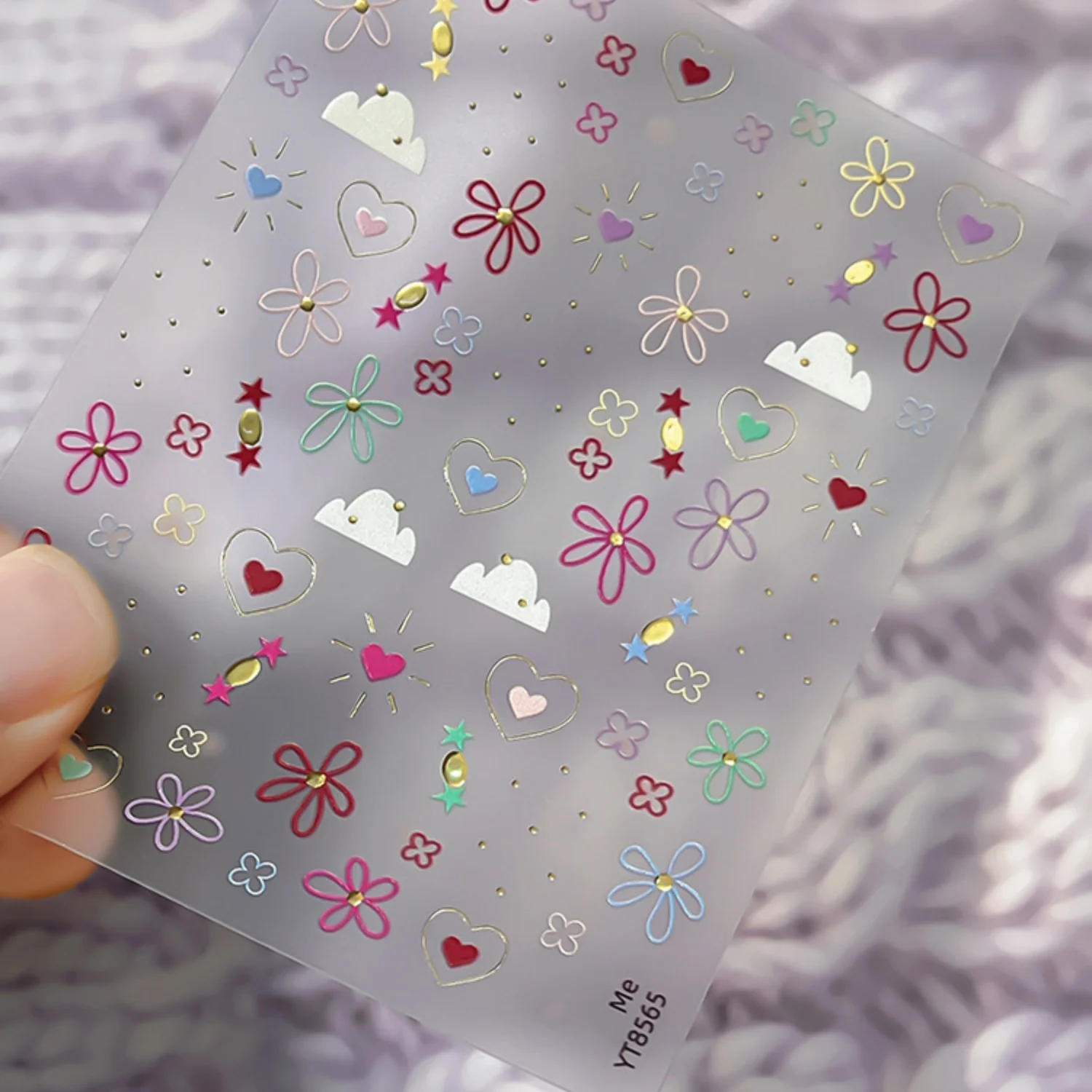 5D Dopamine INS Nail Sticker Graffiti Heart Line Tiny Flower Laser Love Heart Cloud Star Self-adhesive Nail Art Decals for Girl