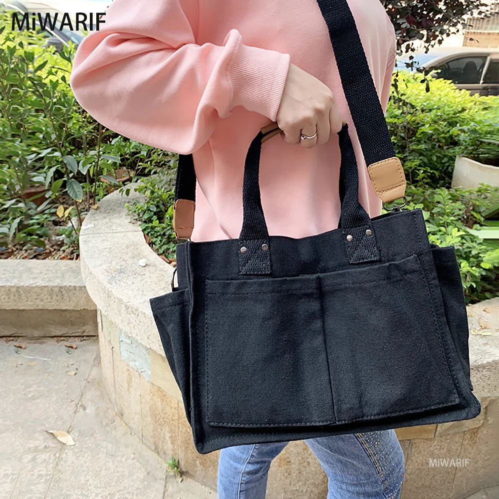 Casual Canvas Women Bag Portable Professional Handbag Large Square Bags With Pockets Woman Female Lady Crossbody