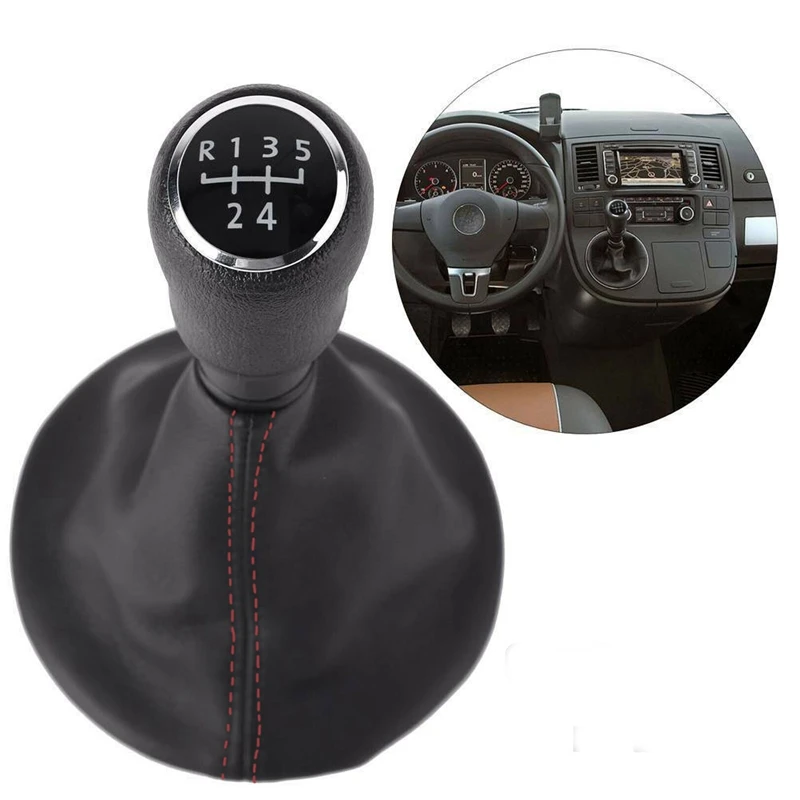 5 Speed Car Gear Shift Knob Gearstick Gaiter Boot Kit Leather Shift Handball For Transporter T5 / T6 2003- 2011