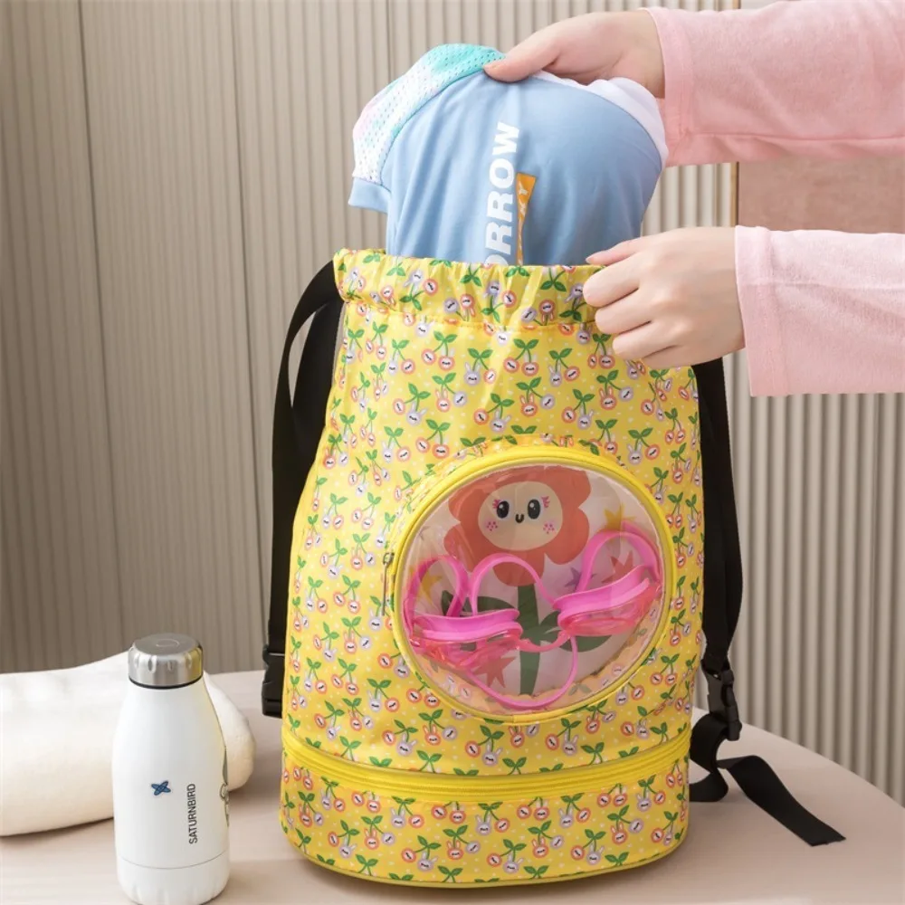 Cartoon Swim Bag for Kids Backpack Drawstring Storage Bag with Large Capacity for Swimming Travel Toiletries Wet and Dry Bag