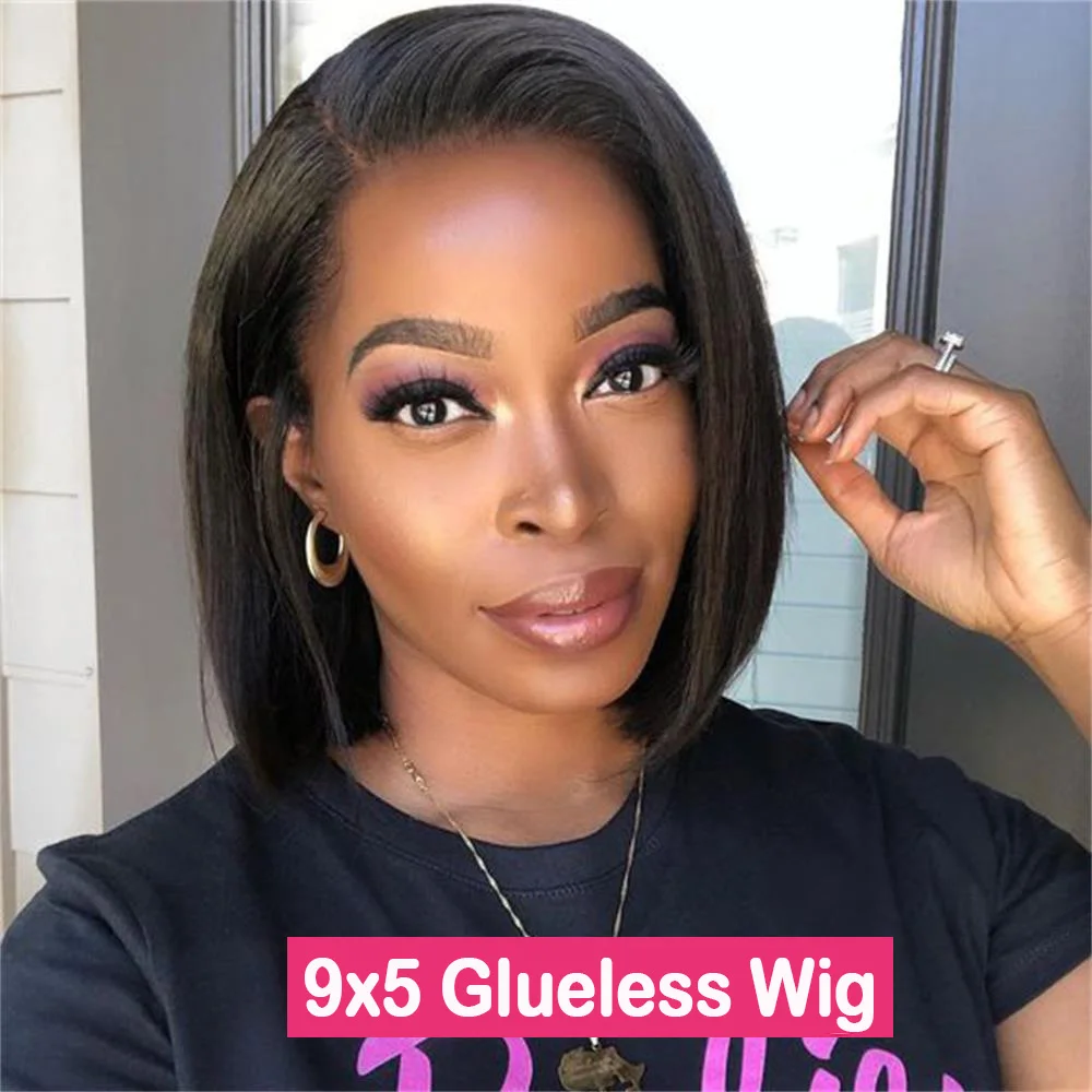 Wear Go Glueless Wigs Human Hair Bob Brazilian Straight Short 9x5 HD Lace Closure Wig Glueless Preplucked Human Wigs Ready to Go