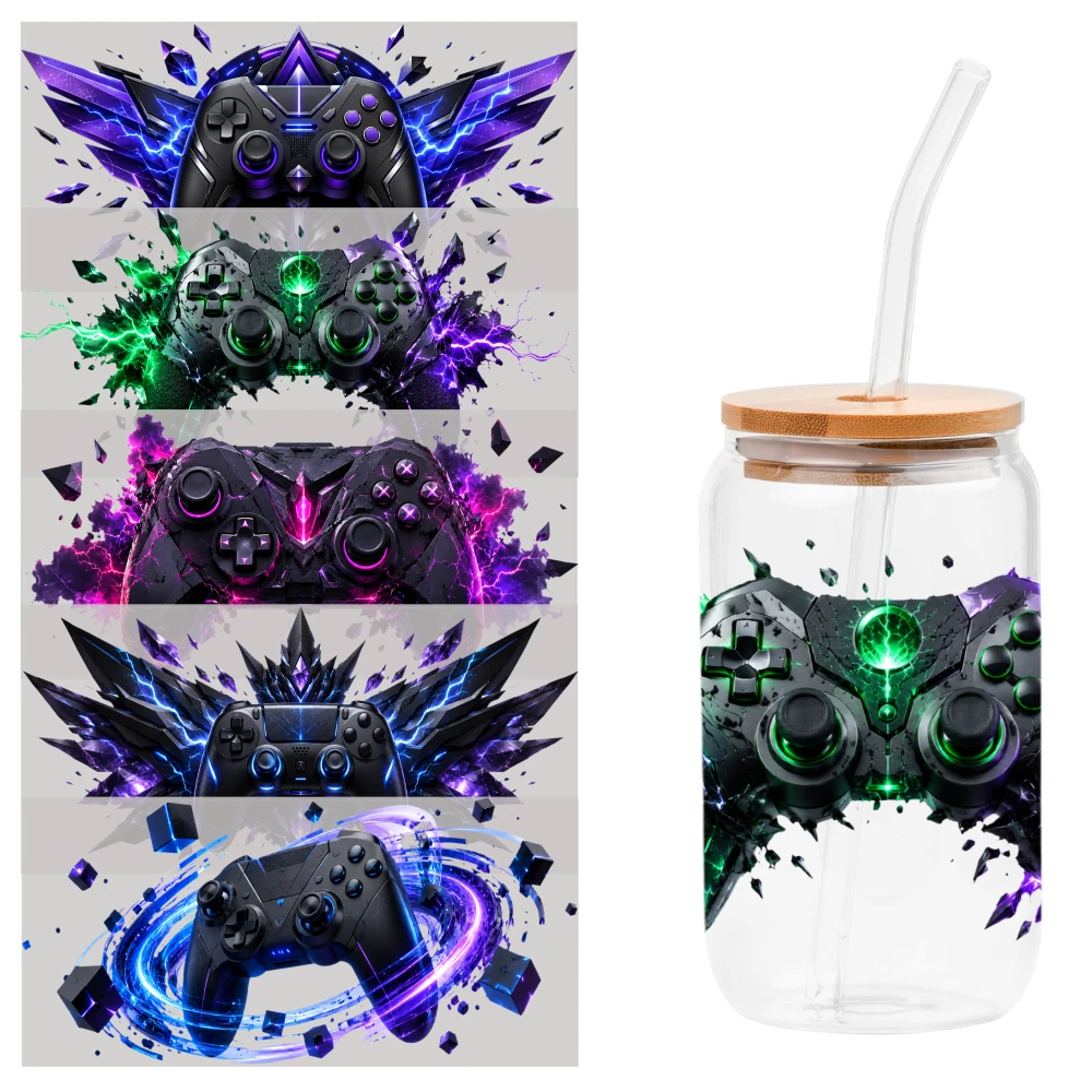 5 Sheets Gaming Controller Art UV DTF Stickers DIY Water Bottle Glass Plastic Self-Adhesive Labels UV DTF Transfer Stickers for