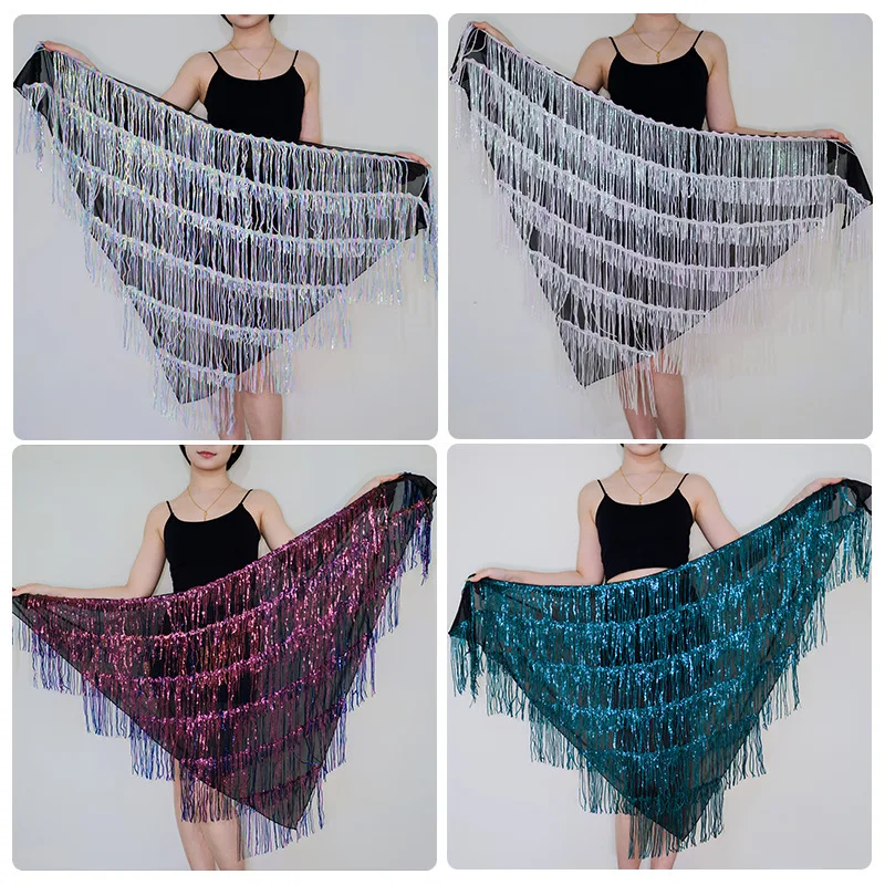 Asciugamano per fianchi con catena in vita per danza del ventre femminile, cintura per danza indiana con nappe con paillettes