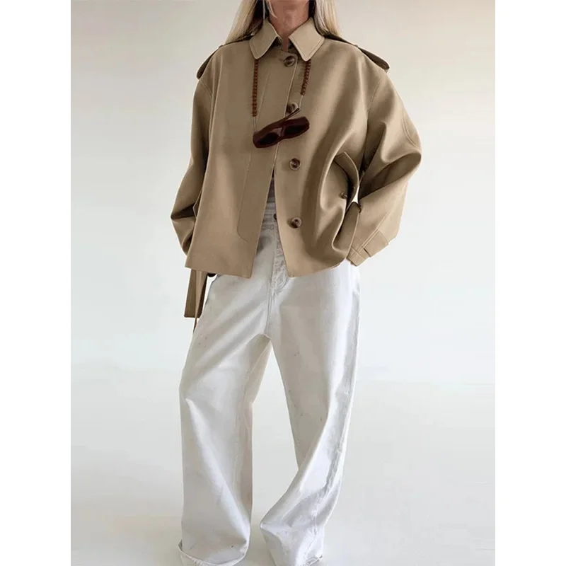 Casual Tied Cardigan Jacket Solid Turn-down Collar Long Sleeved Single Breasted Feminine Coat Commuting Autumn New Outwear