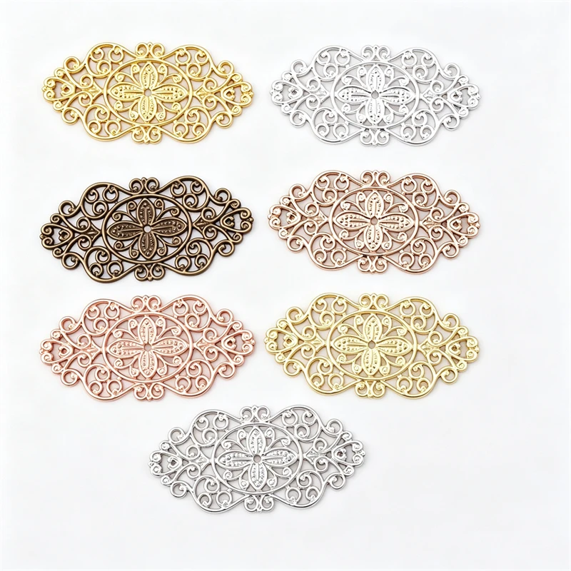 BoYuTe European Flower Filigree Findings Multi‑Color Brass 28*56mm Large Flower Pieces for DIY Jewelry Making