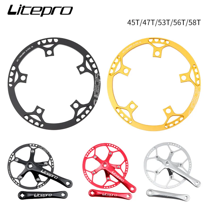 

Litepro Single Speed 130BCD Folding Bike Crankset BMX Chainwheel 45T/47T/53T/56T/58T AL7075 chain wheel 170mm Crank Chainring