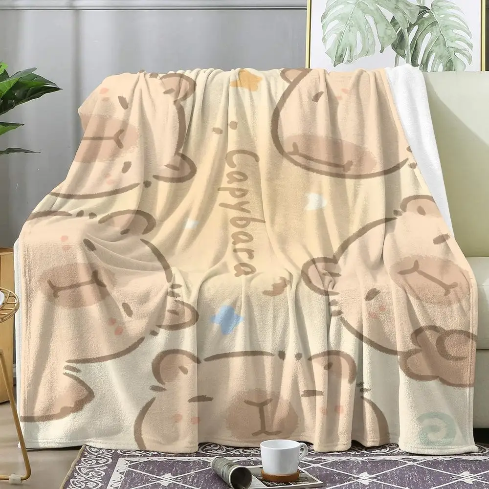 Capybara Cartoon Throw Soft Flannel AC Blanket Lightweight Summer Nap Throw Cozy Blanket for Sofa Bed Travel Home