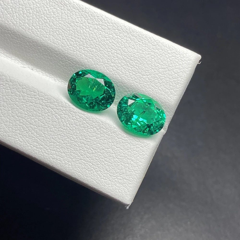 2 Pieces Oval Shape 4x6mm Lab Created Green Columbian Emerald Grown Loose Stone For Ring