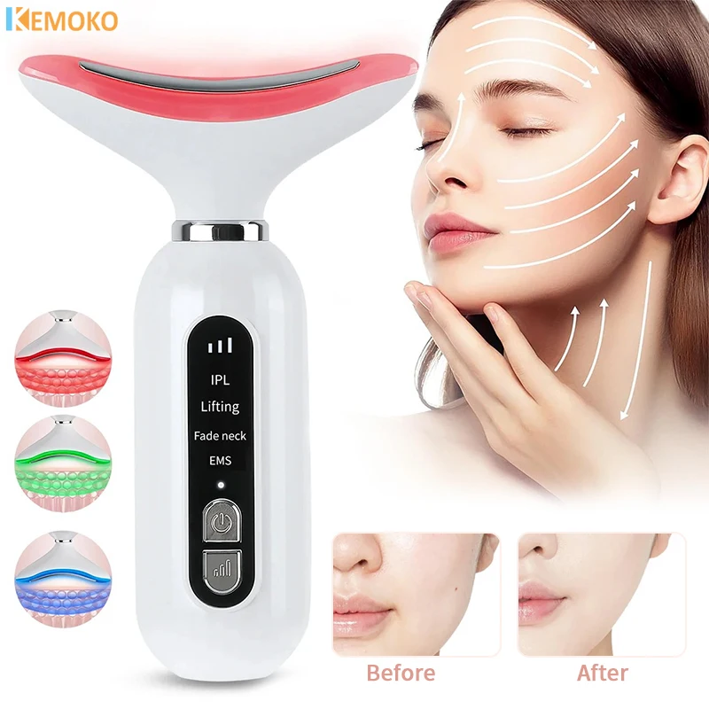 EMS Neck Facial Lifting Device Hot Cool Skin Tightening Anti Wrinkle Microcurrent Face Massager Double Chin Remover Beauty Care