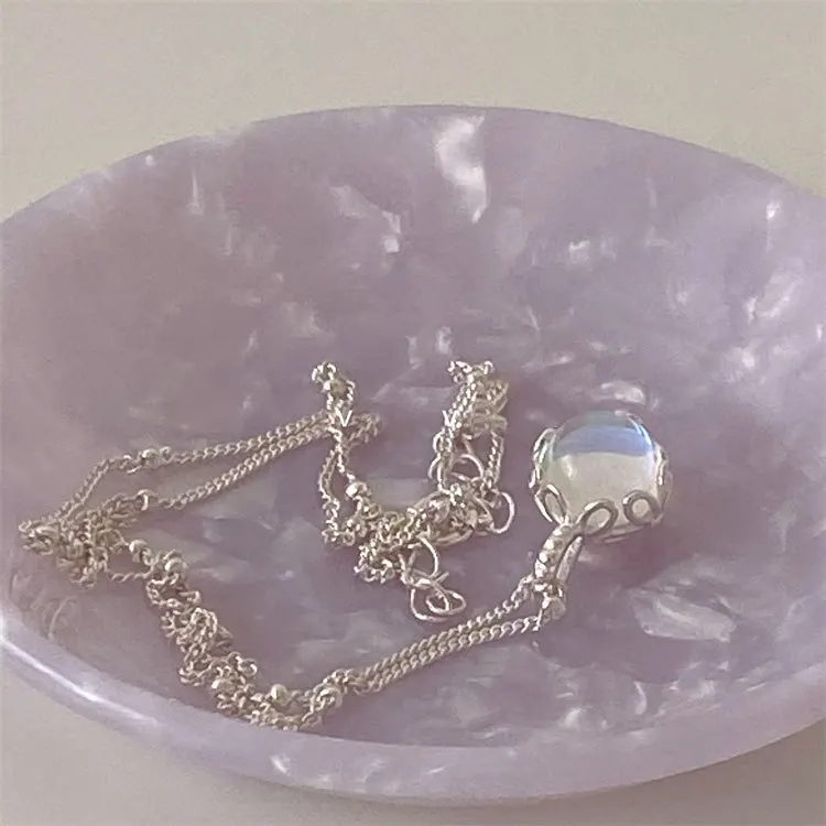 S925 sterling silver, extremely beautiful. 925 silver AB colored stone round pendant necklace, moonstone