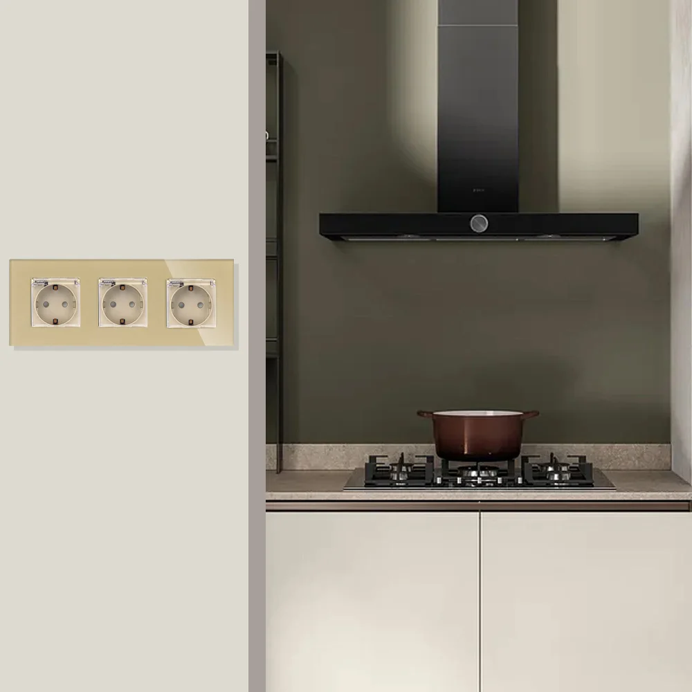 TAWOIA EU Waterproof Sockets 16A Electric Wall Socket Outdoor Glass Bathroom Double Outlet Triple Cover Sockets Quad Socket