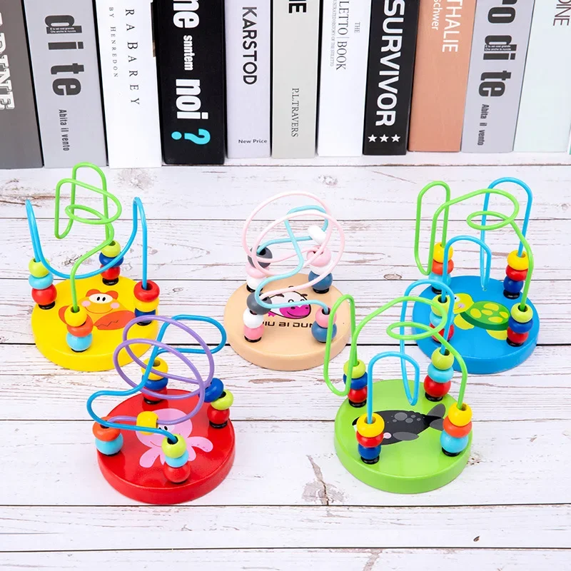 Anak Laki-laki Perempuan Montessori Mainan Kayu Lingkaran Kayu Kawat Manik Labirin Roller Coaster Teka-teki Kayu Pendidikan Anak Balita Mainan