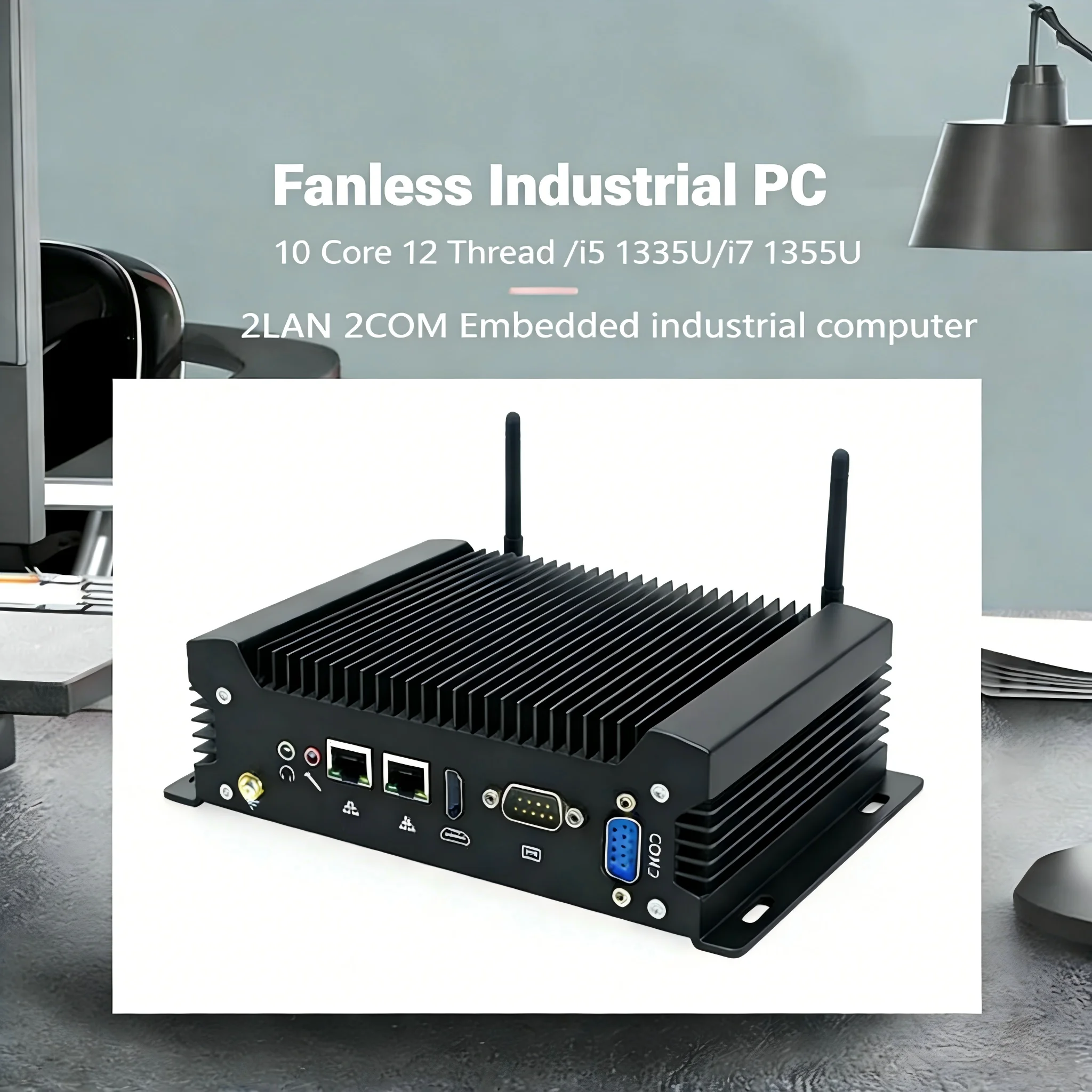 Fanless Industrial Computer 2*RS232 COM Core i7 1355U i5 1335U i3 1315U Dual Lan HD VGA UBUNTU Factory Automation Mini PC 4G SIM