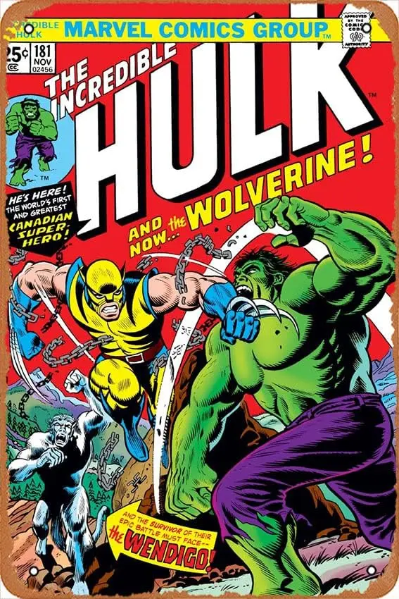 The Incredible Hulk Issue 181 Wolverine Wendigo Comic Book Poster Home Bar Garage Decor Gifts Home Wall Art Decoration 8x12 INCH