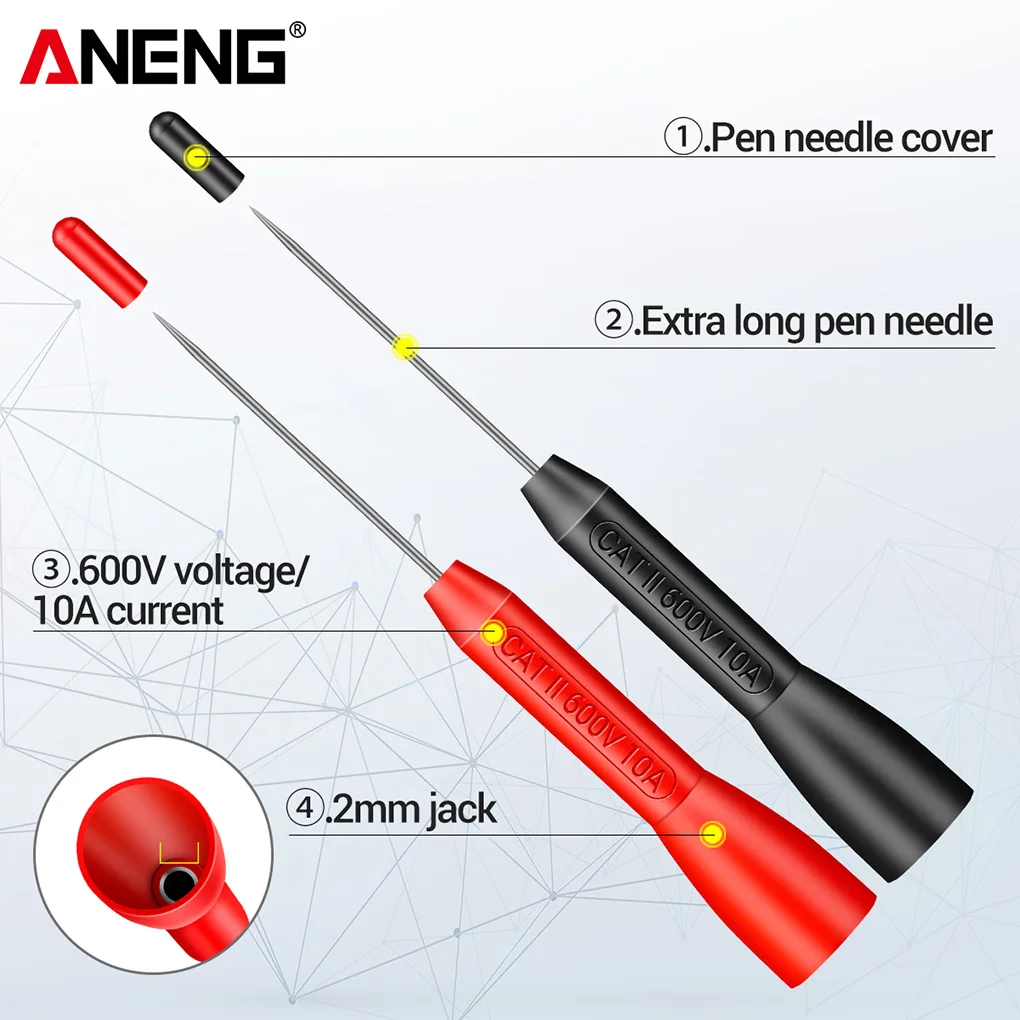 

ANENG 1 Pair 2mm Piercing Multimeter Test Probes Tip Measuring Device Needle Conversion Pins Portable Tester Replaceable