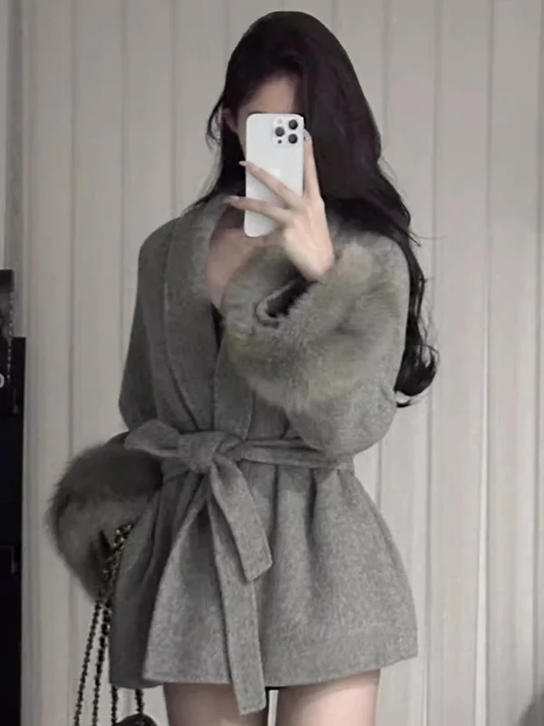 

Ретро-модное шерстяное пальто, короткое или длинное, элегантное женское пальто из полиэфирного волокна, молодежное зимнее пальто с воротником-стойкой для женщин