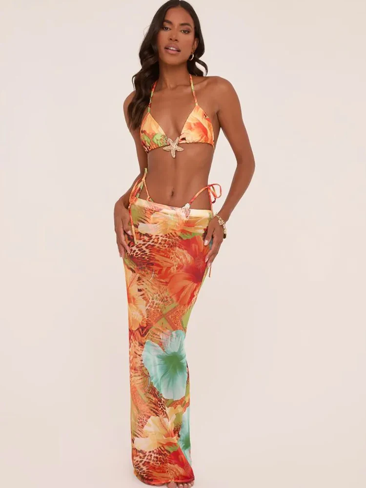 Miyouj Printed Beachwear New Bathsuit Bandage Swimwear Women's Bikinis Low Waist Bikini High Cut Swimsuit Sexy Three Piece Suit