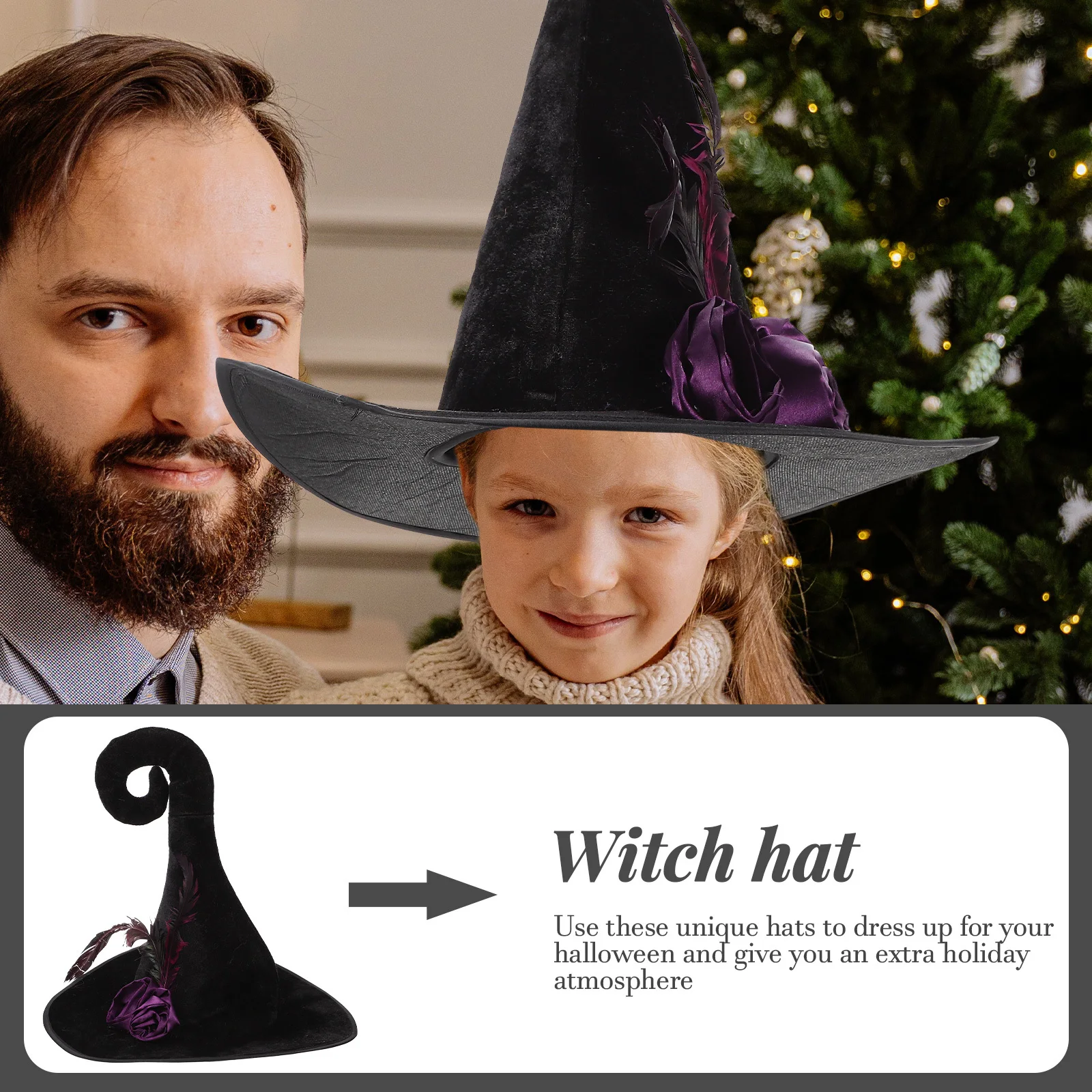

Witch Ornament For Halloween Hat Washable Comfortable Cosplay Costume Party Decorative Accessory Cloth Wide Brim Hat