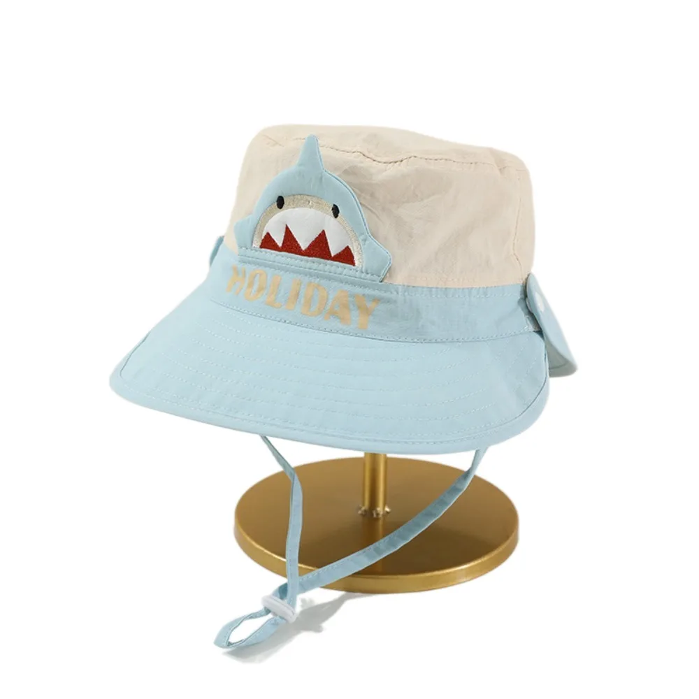 

Korean Style Wide Brim Peaked Cap Breathable Quick Dry Kids Shawl Sunhat Cotton Cartoon Animals Children Fishman Hat
