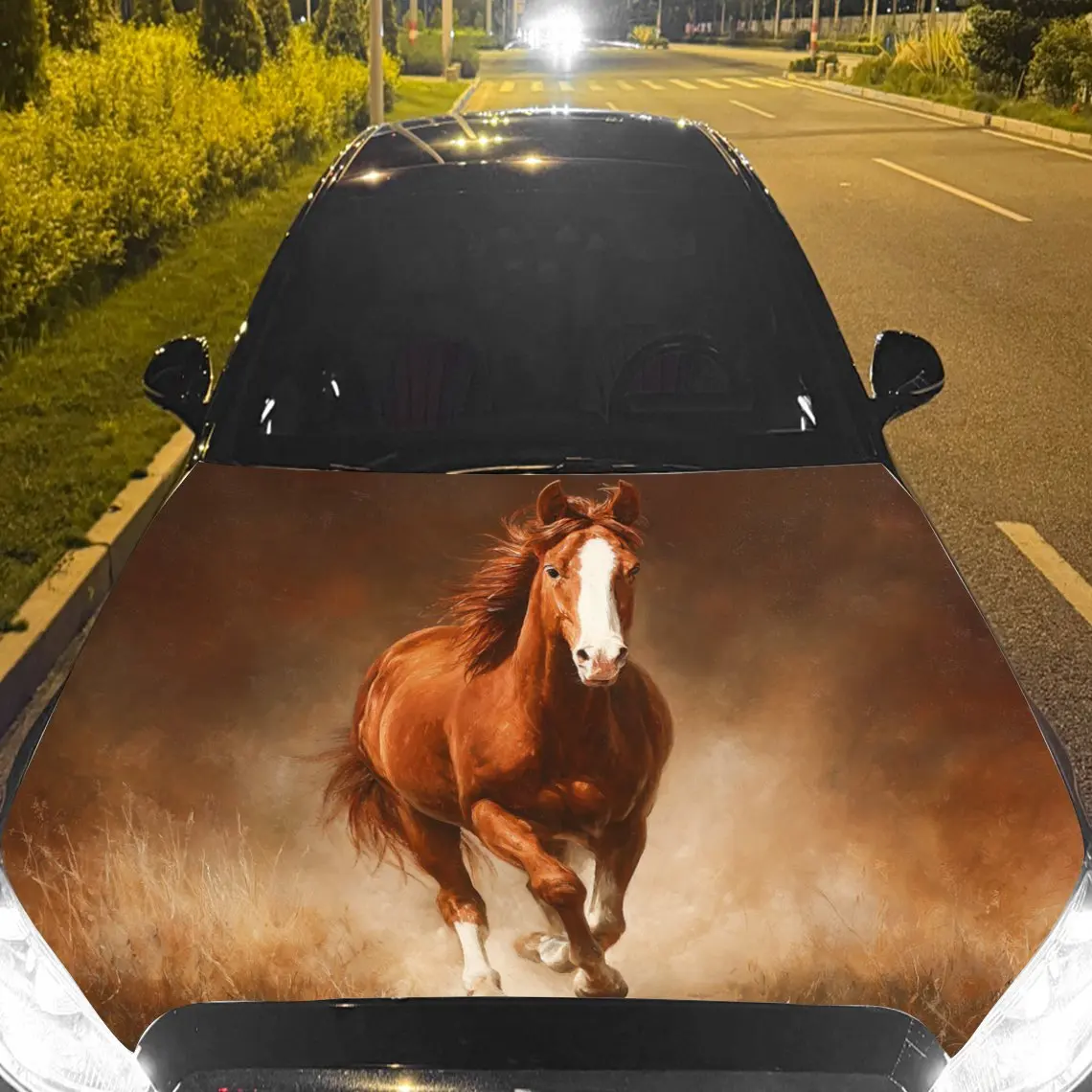 Car Decals A Horse With Spirited And Dynamic Charm Amidst Dust Car Hood Sticker, Waterproof Self - Adhesive Vinyl Graphics Decal