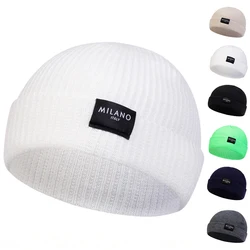 Unisex MILANO Letter Label Embroidery Beanies Autumn and Winter Warm Beanie Hat Caps for Women Men
