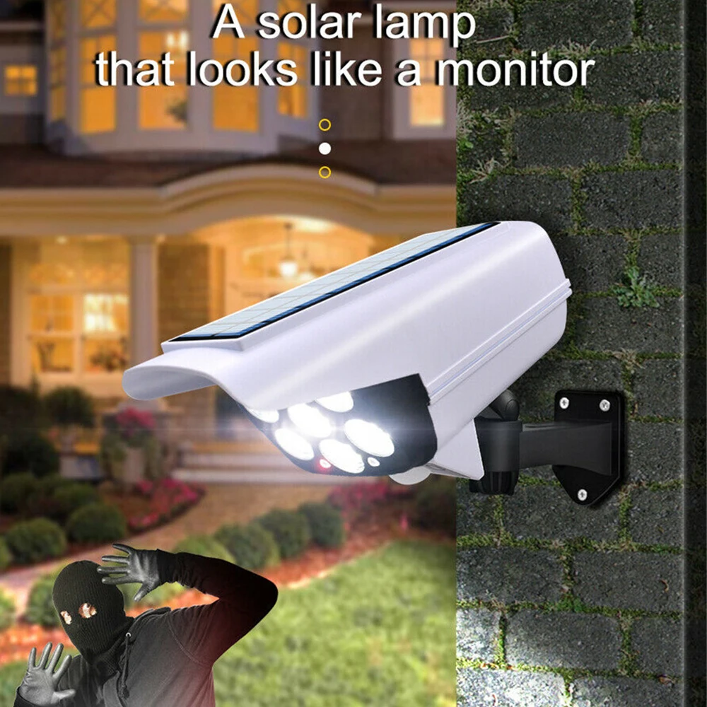 مستشعر الحركة في الهواء الطلق أضواء الشمسية 77 LED الكاشف مقاوم للماء اللاسلكية الدمية شرك كاميرا الأمن وهمية لفناء حديقة الشرفة