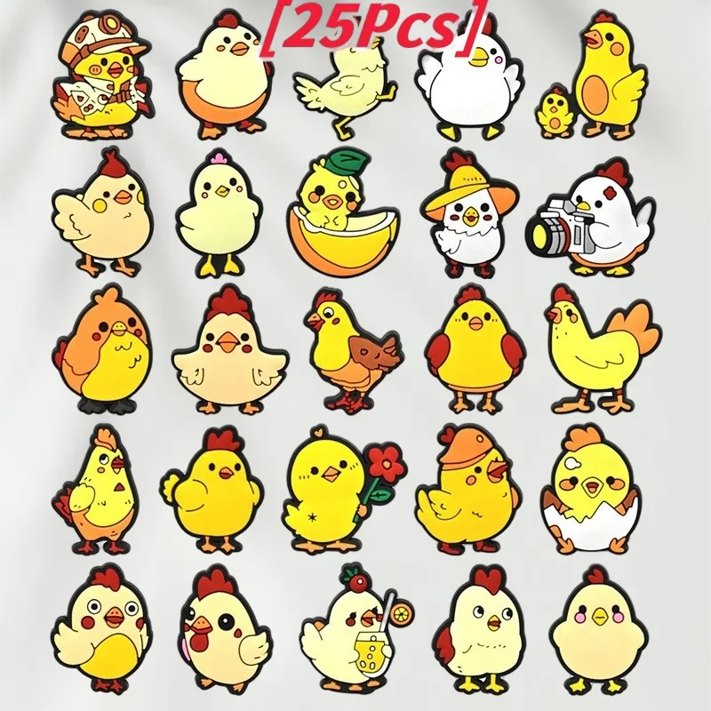 

25Pcs PVC Chick Series Characters Yellow Carton DIY Shoe Buckles Charms Accessories Clogs Boy Gifts Decorations