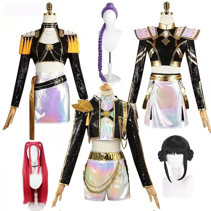 

Kids Adult Huntrix Rumi Mira Zoey Cosplay Costume Wig K-pop Demon Hunters Black Golden Halloween for Women