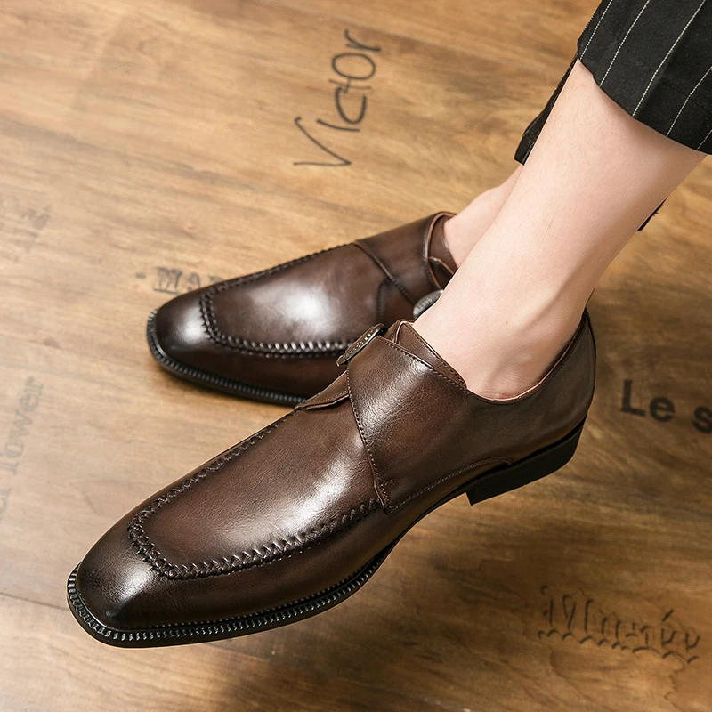 

Spring and Autumn Men Business Casual Shoes Retro Luxury Buckle Comfortable High-end Fashionable Paired with Suits Formal Shoes