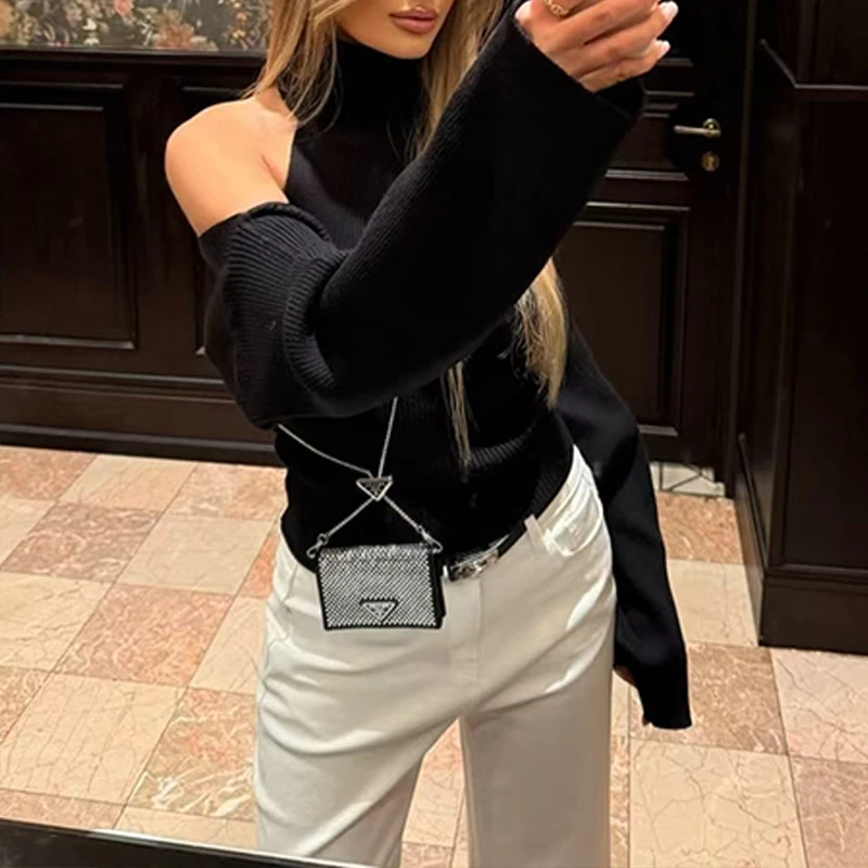 BKLD 2-piece Knit Sweater Set Long-sleeve Short Cardigan Shawl+Halter Turtleneck Sleeveless Backless Vest Chic Casual Streetwear view 4