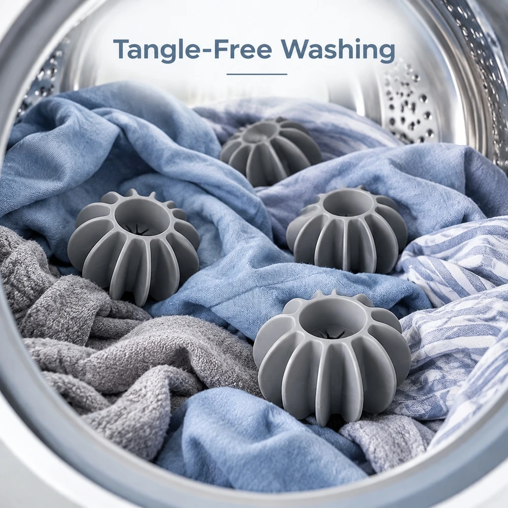 Set of 2 Large Grey Laundry Ball Reusable Pet Fur Remover Anti Tangle Fabric Cleaner Manual Wash Tool