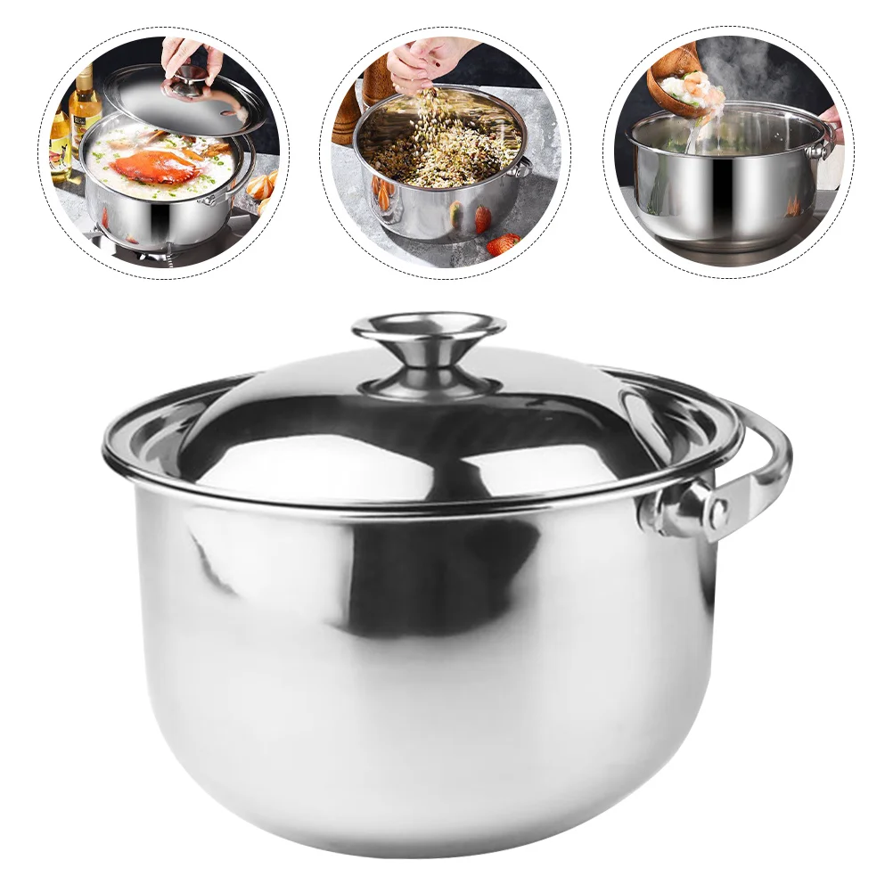 

Stainless Steel Cooking Pot Egg Mazing Large Kitchen Mixing Handle Utensil Stockpots Handheld Soup Household with Lid Prep Bowl