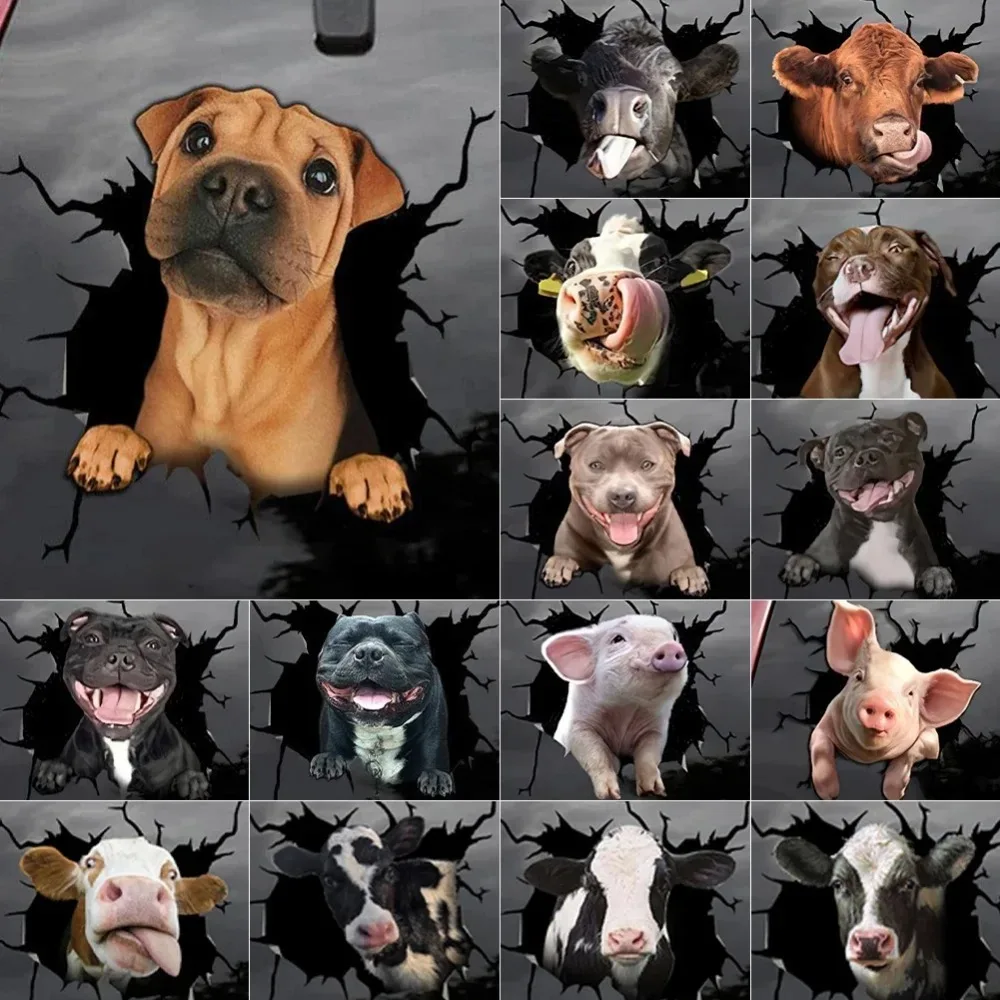 1PC 3D Piggy Cattle Horse Animal Car Sticker Waterproof Vinyl Decal Funny Window Body Scratch Cover Decor