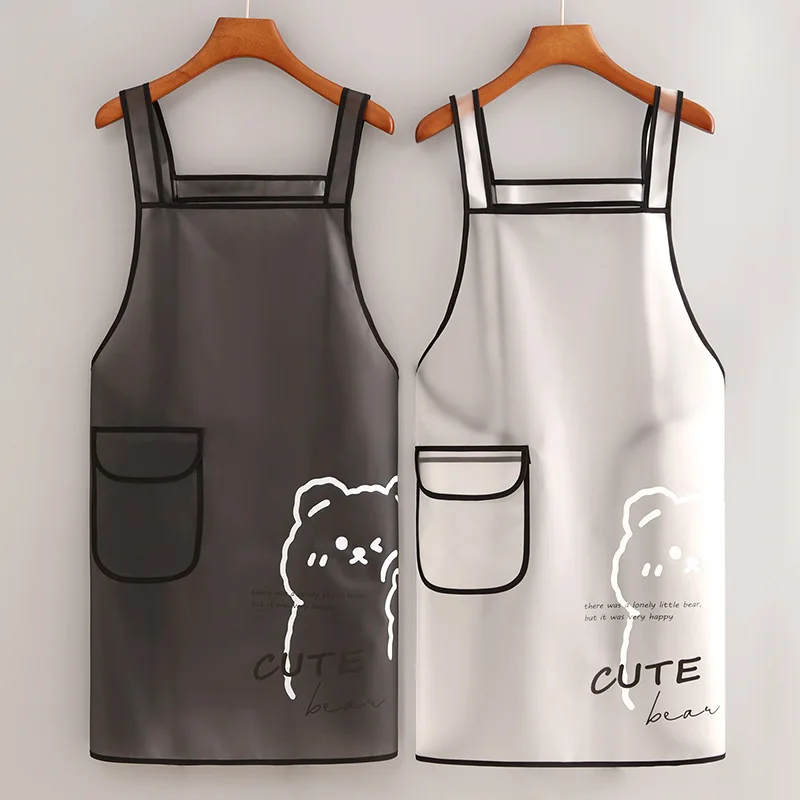 White Black Tpu Kitchen Apron Waterproof Oil Resistant Work Apron Translucent Black Dirt-proof Cleaning Aprons With Pockets