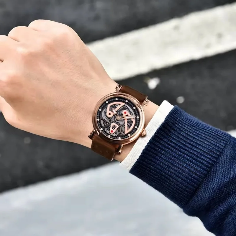 BENYAR 5202 Jam Tangan Mekanis Otomatis Pria Bermerek Mewah Baru Desain Berongga Retro Dial Tali Kulit Lampu Malam Tahan Air